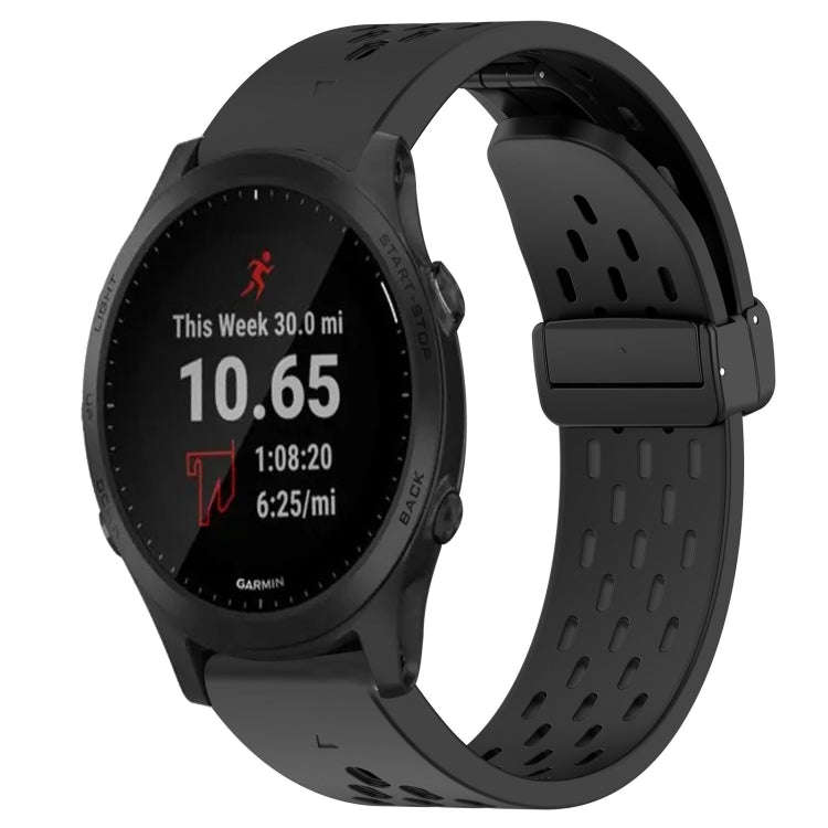 For Garmin Forerunner 945 Hole Folding Buckle 22mm Silicone Watch Band(Black)