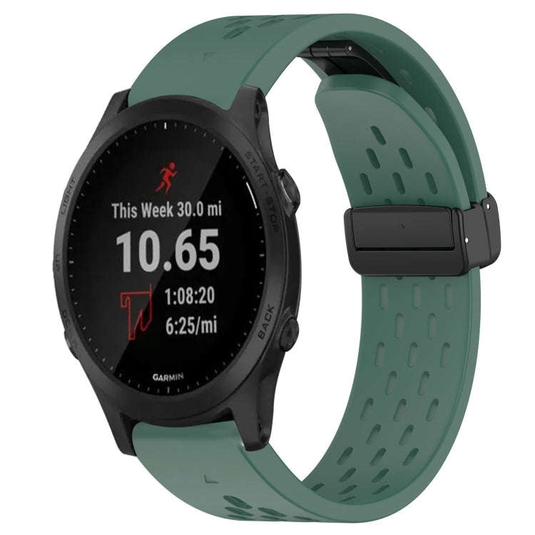 For Garmin Forerunner 945 Hole Folding Buckle 22mm Silicone Watch Band(Dark Green)