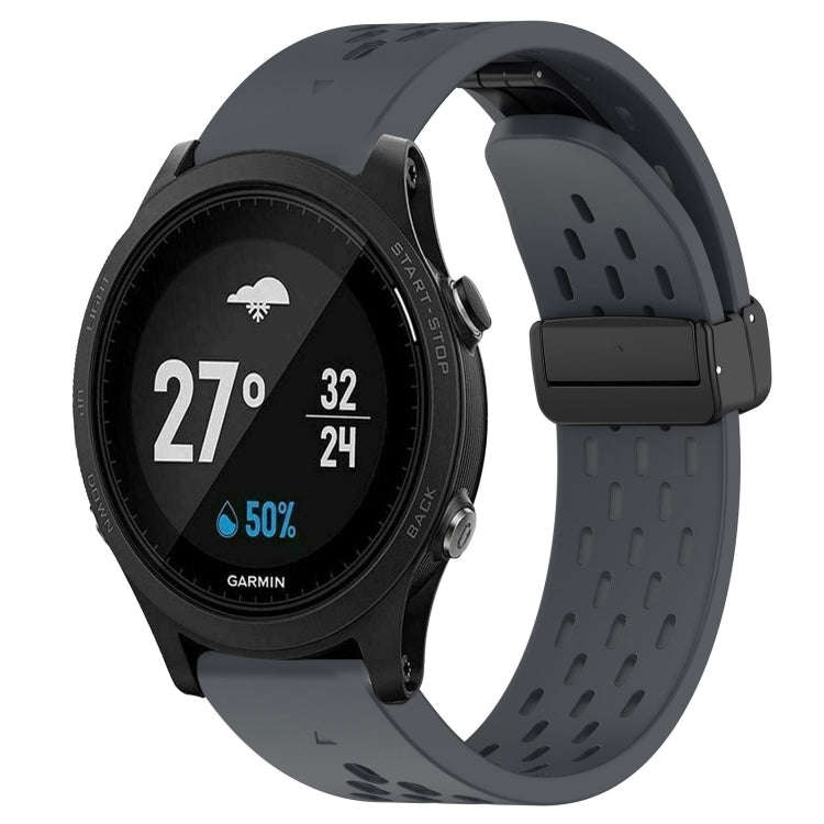 For Garmin Forerunner 935 Hole Folding Buckle 22mm Silicone Watch Band(Dark Gray)