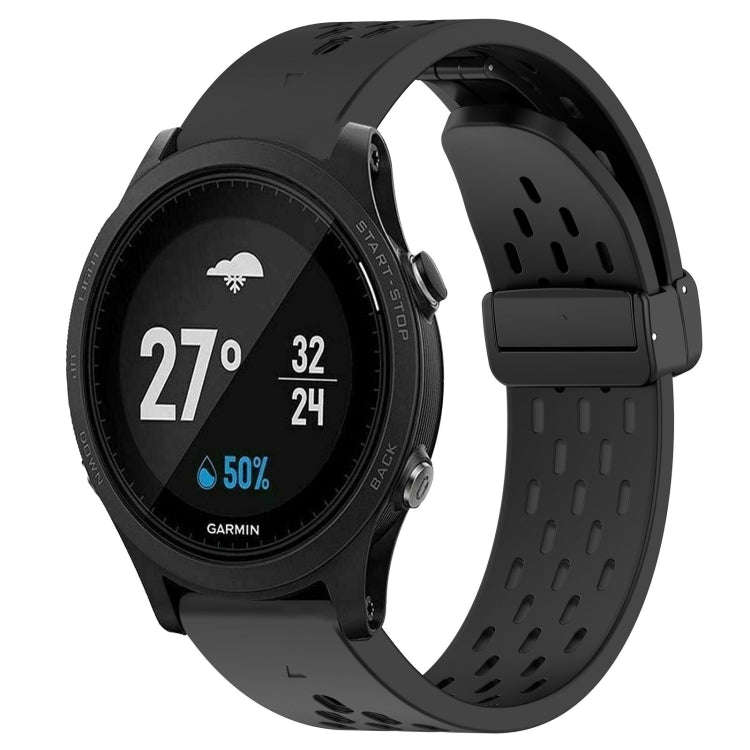 For Garmin Forerunner 935 Hole Folding Buckle 22mm Silicone Watch Band(Black)