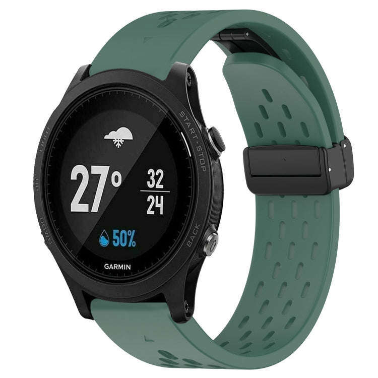 For Garmin Forerunner 935 Hole Folding Buckle 22mm Silicone Watch Band(Dark Green)