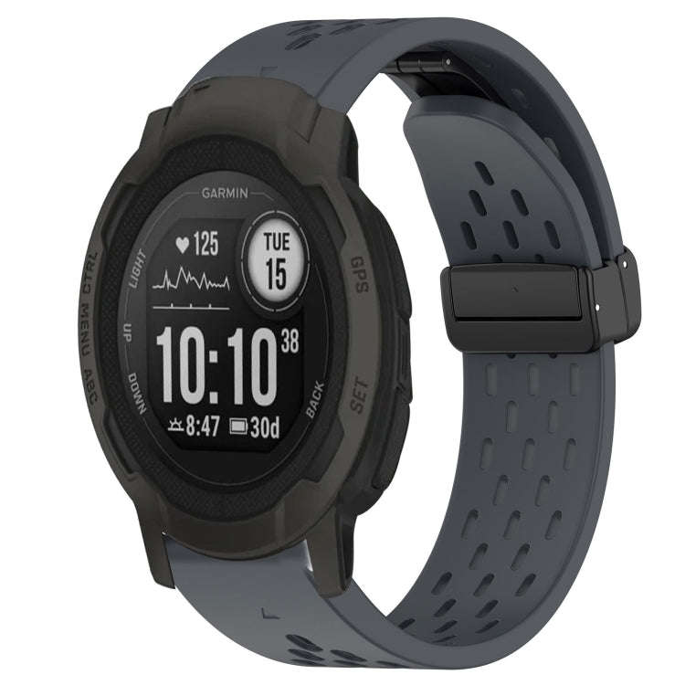 For Garmin Instinct 2 Hole Folding Buckle 22mm Silicone Watch Band(Dark Gray)