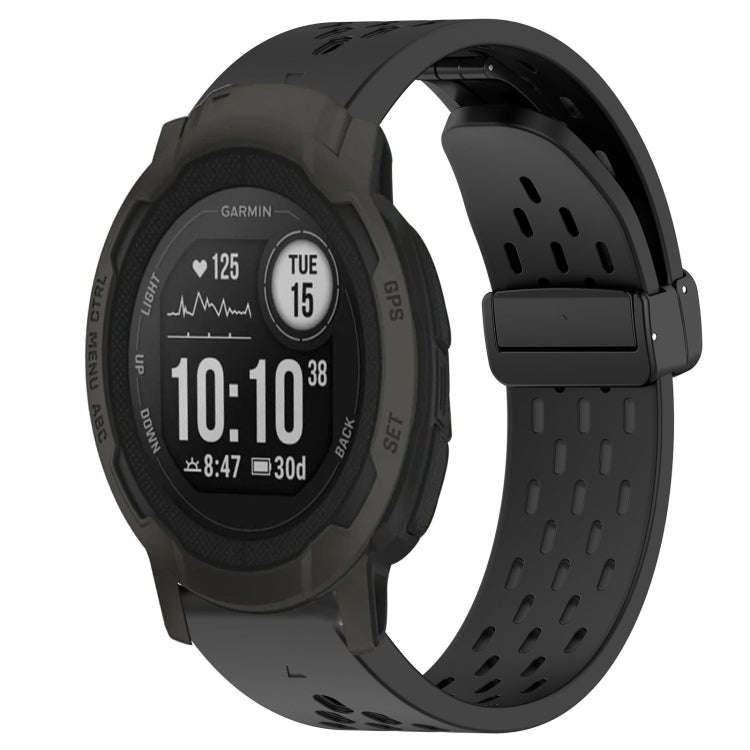 For Garmin Instinct 2 Hole Folding Buckle 22mm Silicone Watch Band(Black)
