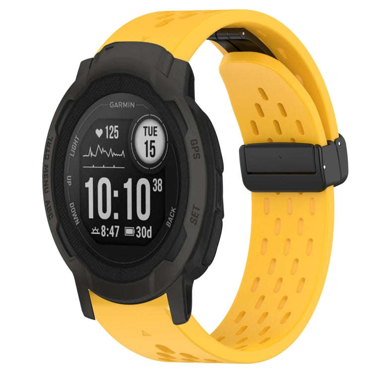 For Garmin Instinct 2 Hole Folding Buckle 22mm Silicone Watch Band(Yellow)