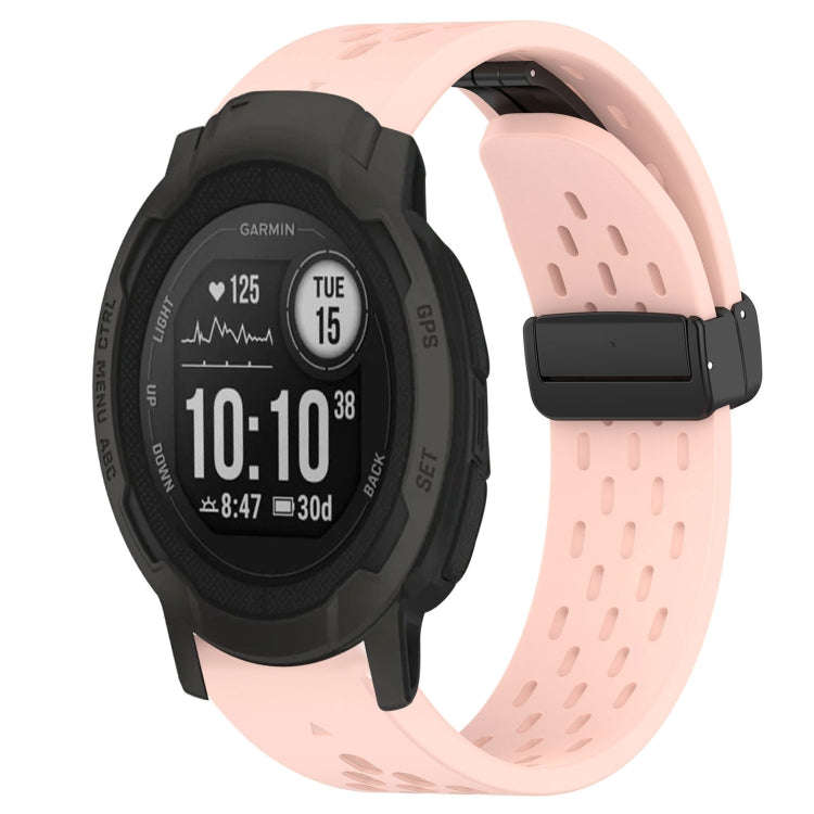 For Garmin Instinct 2 Hole Folding Buckle 22mm Silicone Watch Band(Pink)