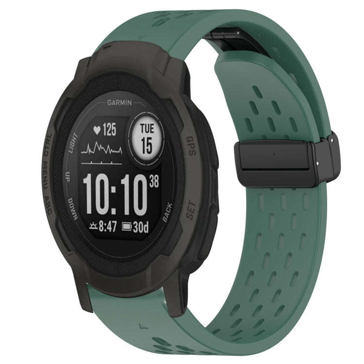 For Garmin Instinct 2 Hole Folding Buckle 22mm Silicone Watch Band(Dark Green)