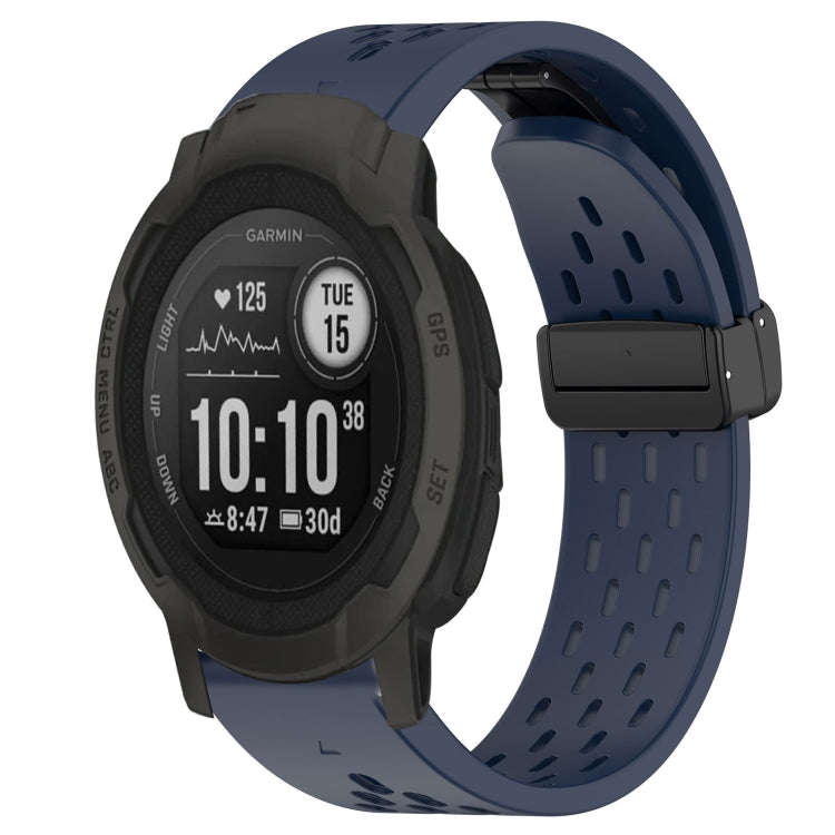 For Garmin Instinct 2 Hole Folding Buckle 22mm Silicone Watch Band(Midnight Blue)