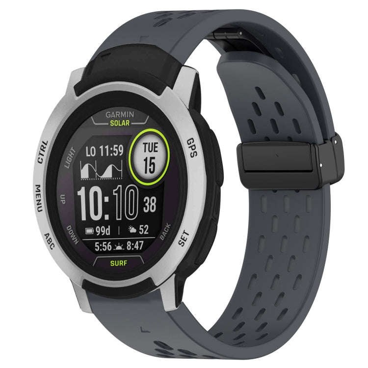 For Garmin Instinct Hole Folding Buckle 22mm Silicone Watch Band(Dark Gray)