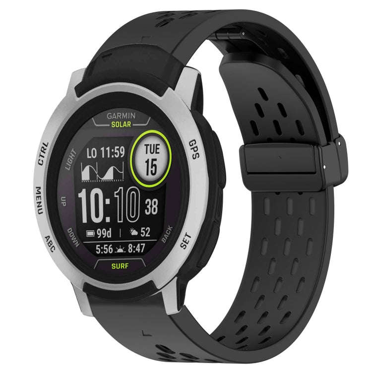 For Garmin Instinct Hole Folding Buckle 22mm Silicone Watch Band(Black)