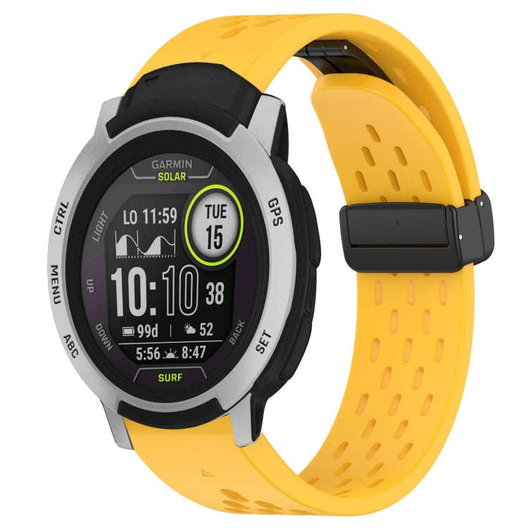 For Garmin Instinct Hole Folding Buckle 22mm Silicone Watch Band(Yellow)