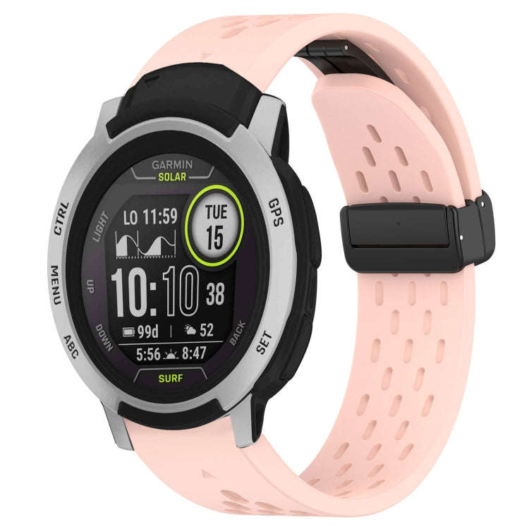 For Garmin Instinct Hole Folding Buckle 22mm Silicone Watch Band(Pink)