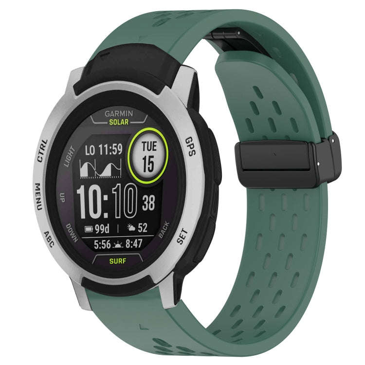 For Garmin Instinct Hole Folding Buckle 22mm Silicone Watch Band(Dark Green)