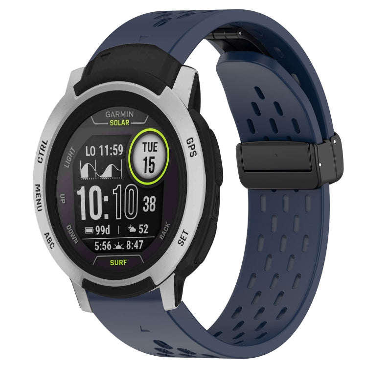 For Garmin Instinct Hole Folding Buckle 22mm Silicone Watch Band(Midnight Blue)