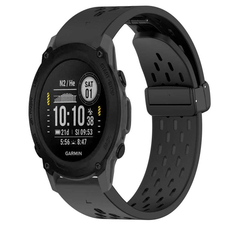 For Garmin Descent G1 Hole Folding Buckle 22mm Silicone Watch Band(Black)