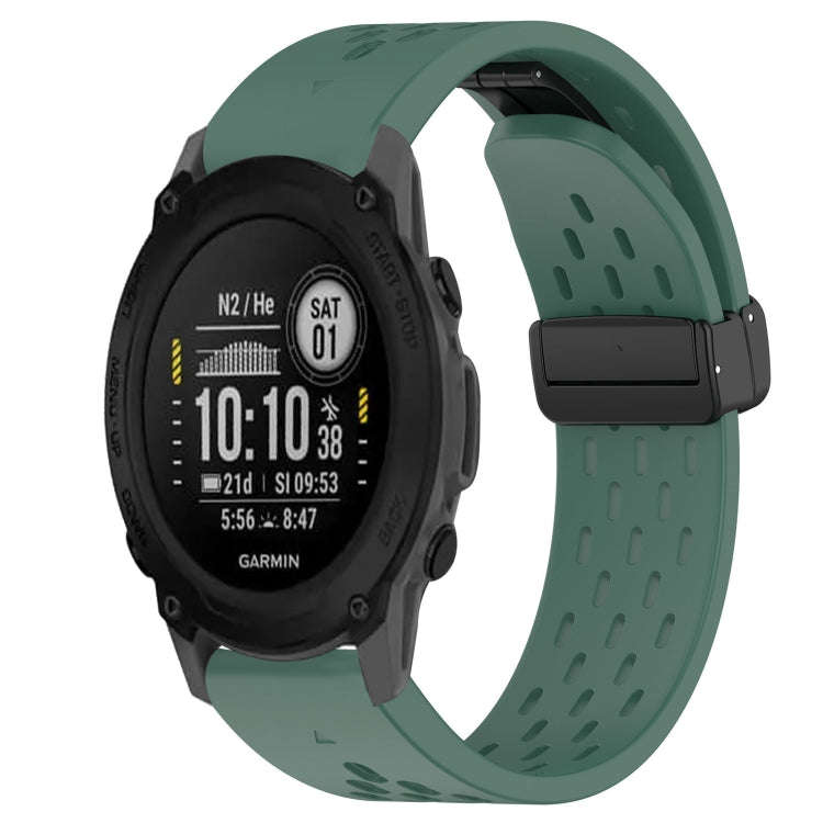 For Garmin Descent G1 Hole Folding Buckle 22mm Silicone Watch Band(Dark Green)