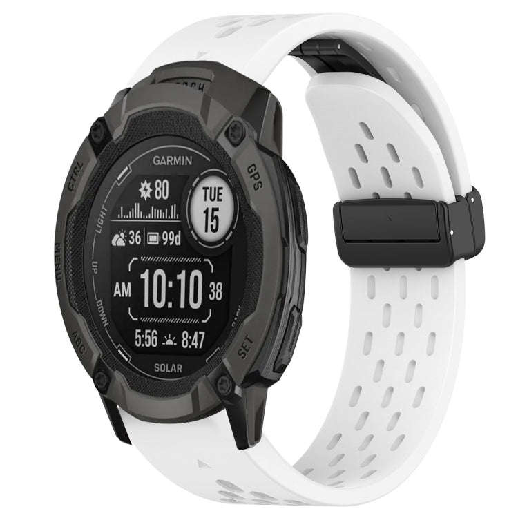 For Garmin Instinct 2X Solar Hole Folding Buckle 26mm Silicone Watch Band(White)