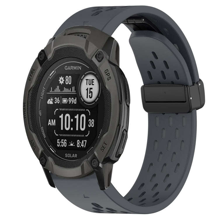 For Garmin Instinct 2X Solar Hole Folding Buckle 26mm Silicone Watch Band(Dark Gray)