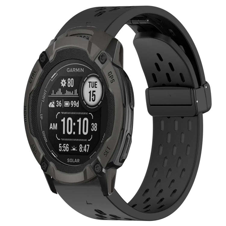 For Garmin Instinct 2X Solar Hole Folding Buckle 26mm Silicone Watch Band(Black)