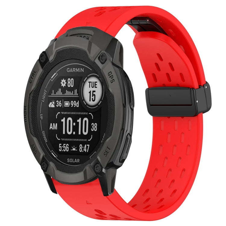 For Garmin Instinct 2X Solar Hole Folding Buckle 26mm Silicone Watch Band(Red)
