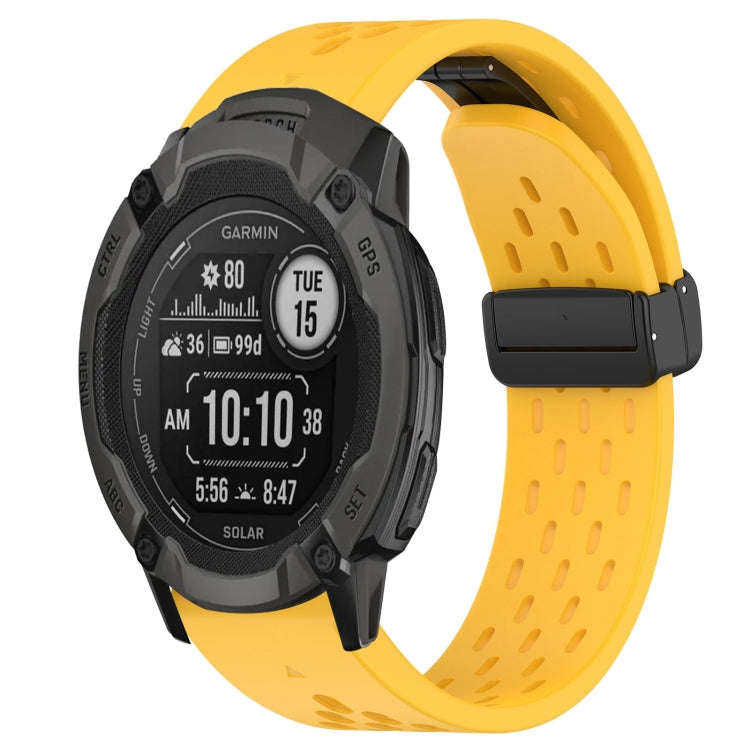 For Garmin Instinct 2X Solar Hole Folding Buckle 26mm Silicone Watch Band(Yellow)