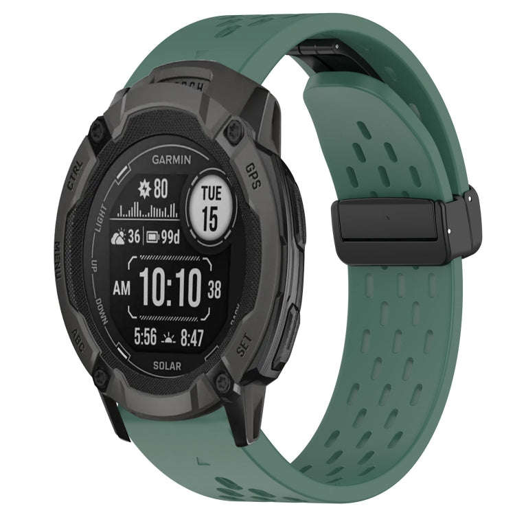 For Garmin Instinct 2X Solar Hole Folding Buckle 26mm Silicone Watch Band(Dark Green)