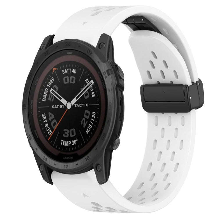 For Garmin Tactix 7 Pro Hole Folding Buckle 26mm Silicone Watch Band(White)