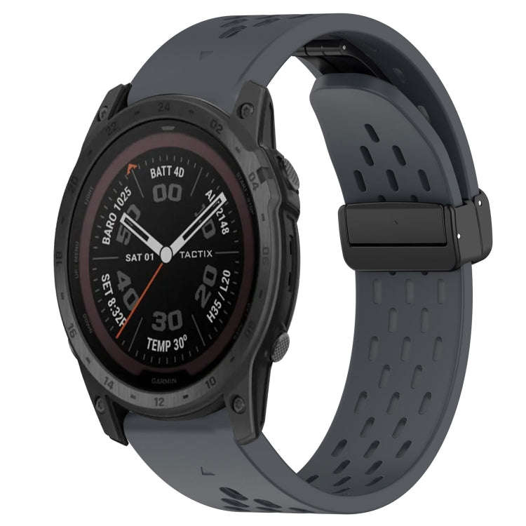 For Garmin Tactix 7 Pro Hole Folding Buckle 26mm Silicone Watch Band(Dark Gray)