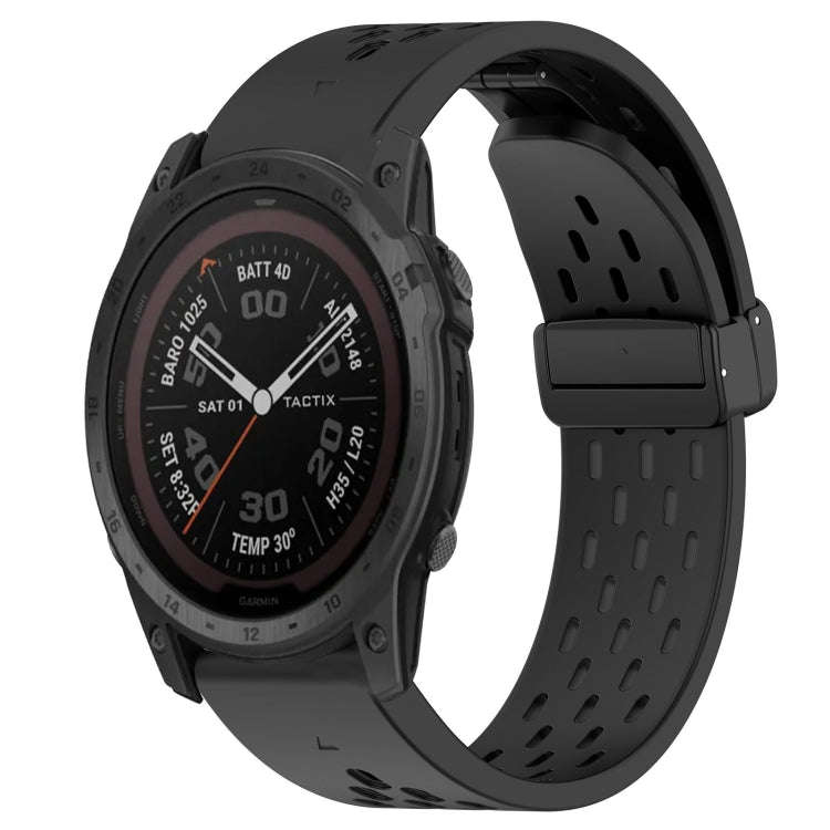 For Garmin Tactix 7 Pro Hole Folding Buckle 26mm Silicone Watch Band(Black)