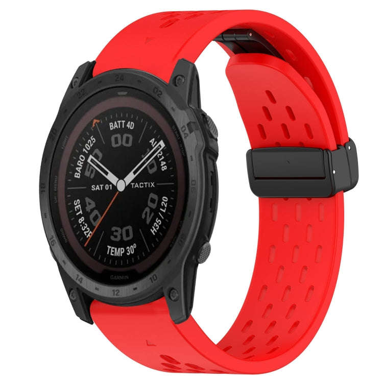 For Garmin Tactix 7 Pro Hole Folding Buckle 26mm Silicone Watch Band(Red)