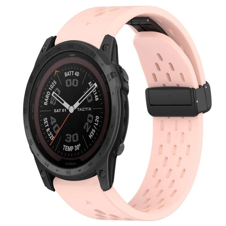 For Garmin Tactix 7 Pro Hole Folding Buckle 26mm Silicone Watch Band(Pink)