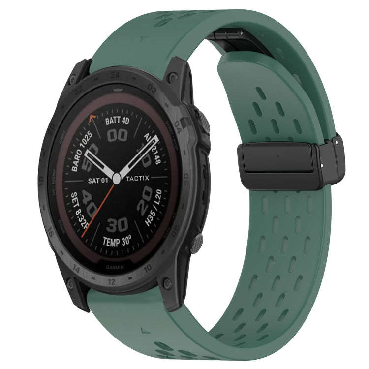 For Garmin Tactix 7 Pro Hole Folding Buckle 26mm Silicone Watch Band(Dark Green)