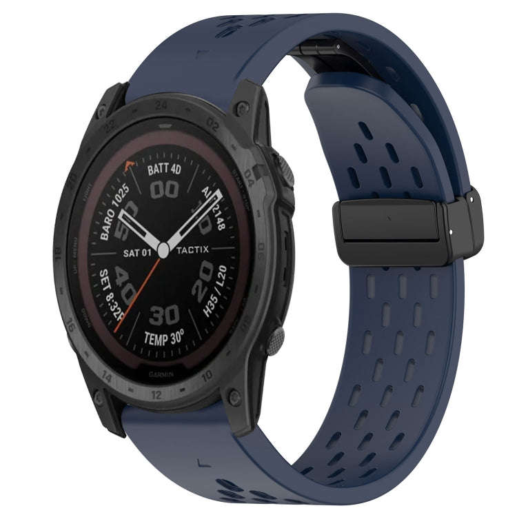 For Garmin Tactix 7 Pro Hole Folding Buckle 26mm Silicone Watch Band(Midnight Blue)