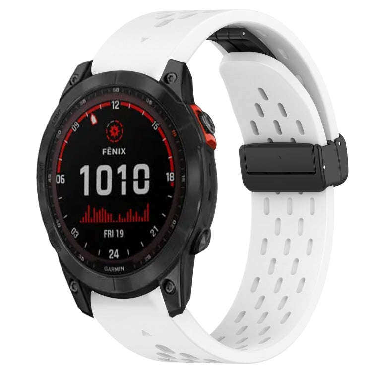 For Garmin Fenix 7X Solar Hole Folding Buckle 26mm Silicone Watch Band(White)