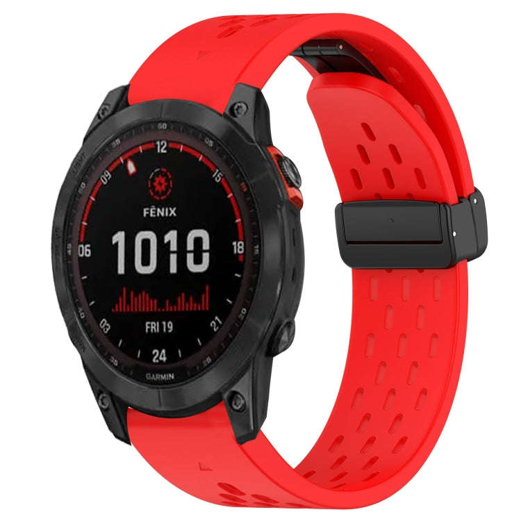 For Garmin Fenix 7X Solar Hole Folding Buckle 26mm Silicone Watch Band(Red)