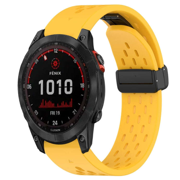 For Garmin Fenix 7X Solar Hole Folding Buckle 26mm Silicone Watch Band(Yellow)