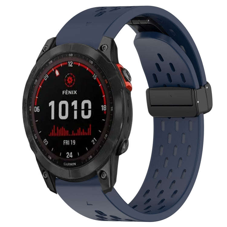 For Garmin Fenix 7X Solar Hole Folding Buckle 26mm Silicone Watch Band(Midnight Blue)