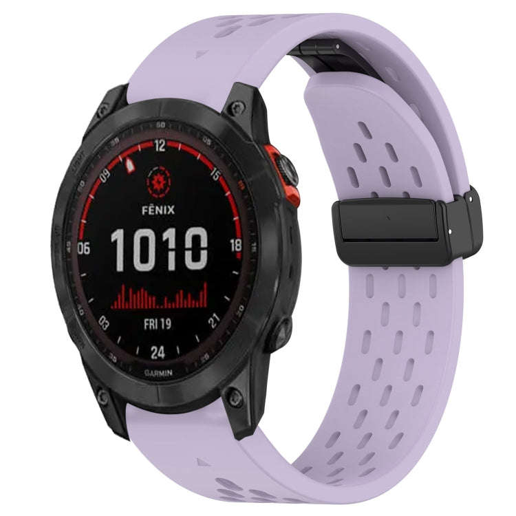 For Garmin Fenix 7X Solar Hole Folding Buckle 26mm Silicone Watch Band(Purple)