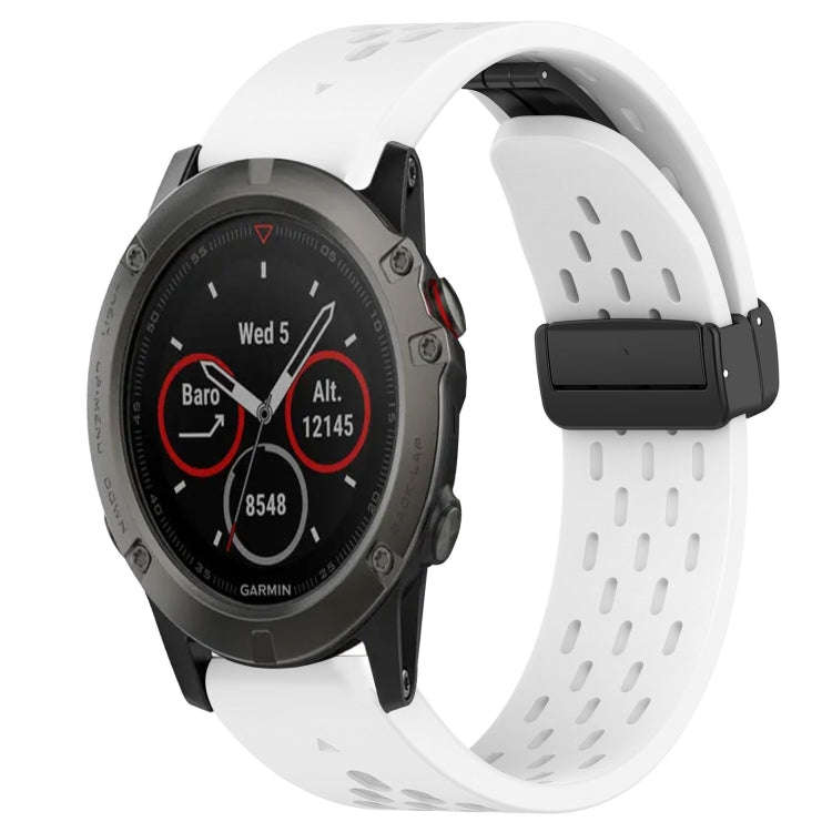 For Garmin Fenix 5X Sapphire Hole Folding Buckle 26mm Silicone Watch Band(White)