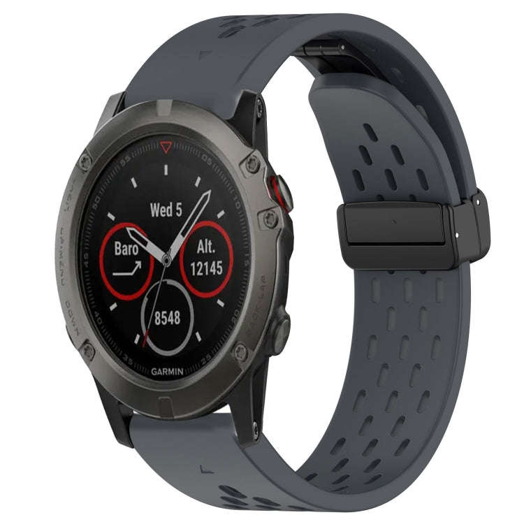 For Garmin Fenix 5X Sapphire Hole Folding Buckle 26mm Silicone Watch Band(Dark Gray)