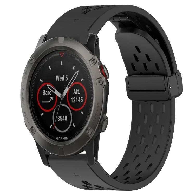 For Garmin Fenix 5X Sapphire Hole Folding Buckle 26mm Silicone Watch Band(Black)