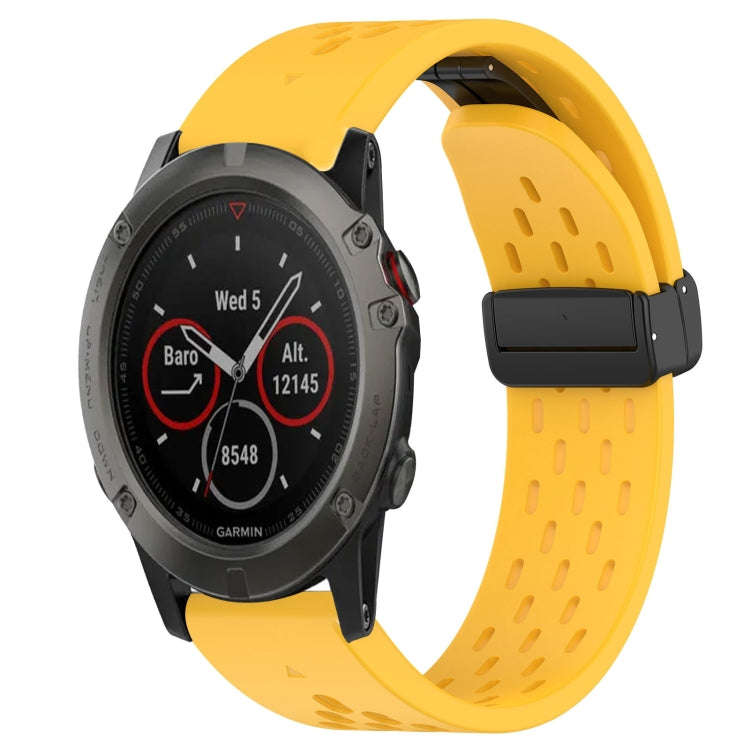 For Garmin Fenix 5X Sapphire Hole Folding Buckle 26mm Silicone Watch Band(Yellow)