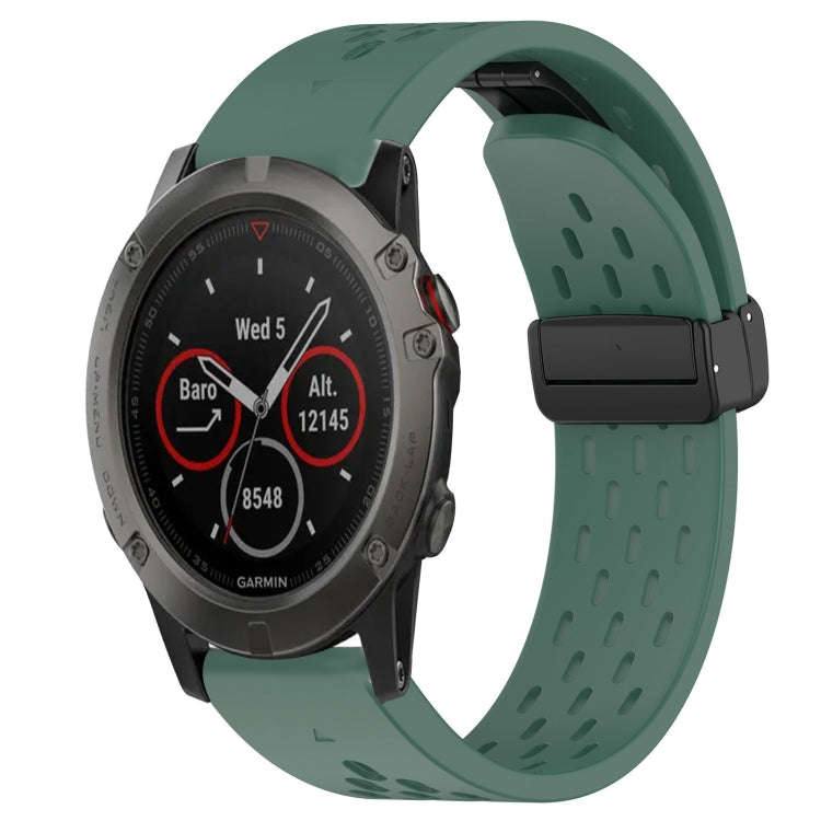 For Garmin Fenix 5X Sapphire Hole Folding Buckle 26mm Silicone Watch Band(Dark Green)