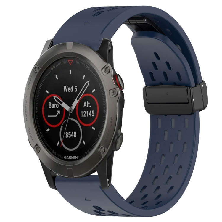 For Garmin Fenix 5X Sapphire Hole Folding Buckle 26mm Silicone Watch Band(Midnight Blue)