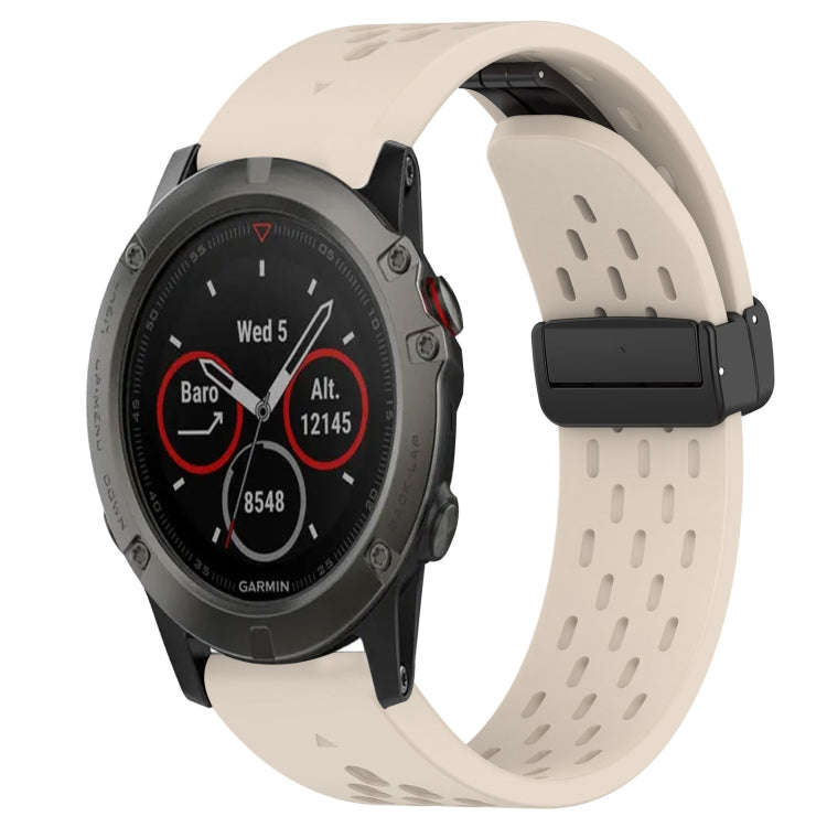 For Garmin Fenix 5X Sapphire Hole Folding Buckle 26mm Silicone Watch Band(Starlight Color)