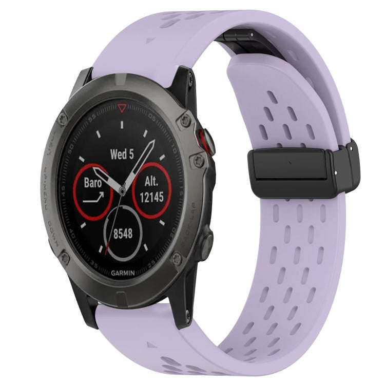 For Garmin Fenix 5X Sapphire Hole Folding Buckle 26mm Silicone Watch Band(Purple)