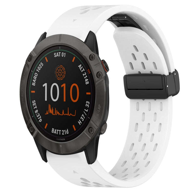 For Garmin Fenix 6X Hole Folding Buckle 26mm Silicone Watch Band(White)