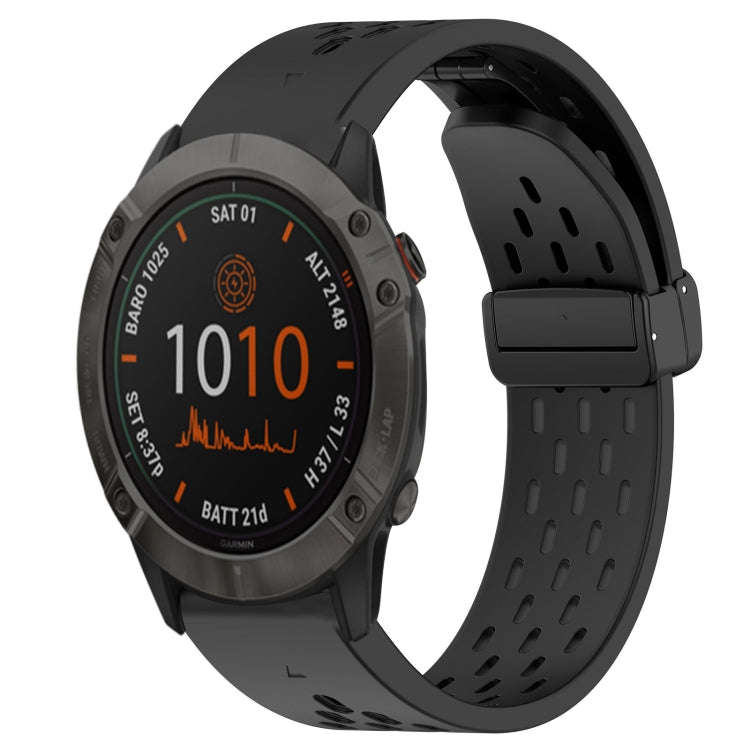 For Garmin Fenix 6X Hole Folding Buckle 26mm Silicone Watch Band(Black)