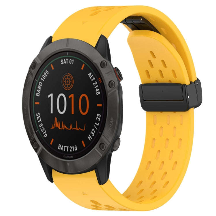 For Garmin Fenix 6X Hole Folding Buckle 26mm Silicone Watch Band(Yellow)