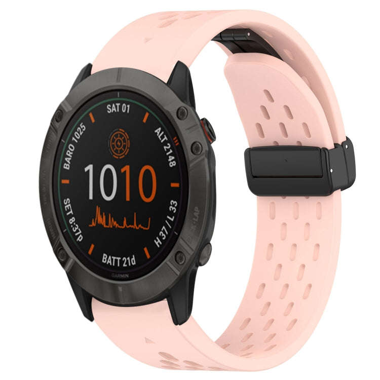 For Garmin Fenix 6X Hole Folding Buckle 26mm Silicone Watch Band(Pink)