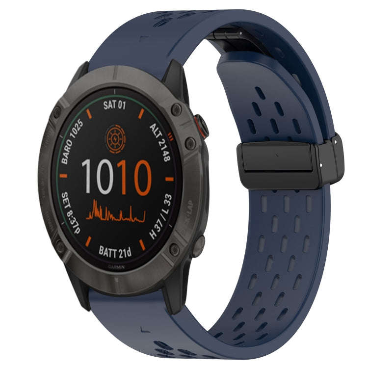 For Garmin Fenix 6X Hole Folding Buckle 26mm Silicone Watch Band(Midnight Blue)
